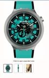 Customer picture of Swatch Big Bold Irony MINT TRIM Stainless Steel (47mm) Turquoise Skeleton Dial / Turquoise Rubber SB07S111