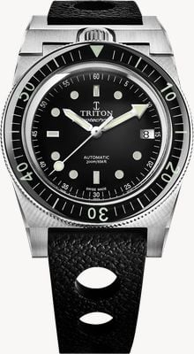Triton Spirotechnique classique automatique (39 mm) cadran noir laqué soleil / bracelet en caoutchouc noir SPIROTECHNIQUE CLASSIC