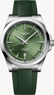 LONGINES Conquest automatique (41 mm) cadran vert soleillé / bracelet en caoutchouc vert L38304029