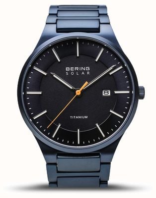 Bering Titane pour hommes | solaire | bleu brossé | bracelet en titane bleu| cadran noir 15239-797