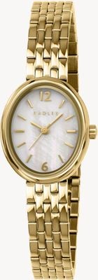 Radley Esfera ovalada de cuarzo de tres agujas (21,5 mm) de nácar / brazalete de acero inoxidable con PVD dorado RY4690