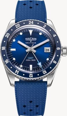 Vulcain Skindiver GMT 自动机械表 限量版 (38.3毫米) 蓝色表盘 / 蓝色 Tropic 橡胶表带腕表 680174B37.BAR254
