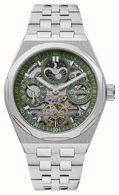 Ingersoll THE BROADWAY Automatic (43mm) Green Skeleton Dial / Stainless Steel Bracelet I12905