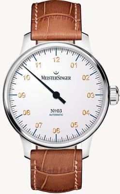 MeisterSinger No.03 quadrante bianco / cinturino in pelle marrone AM901G