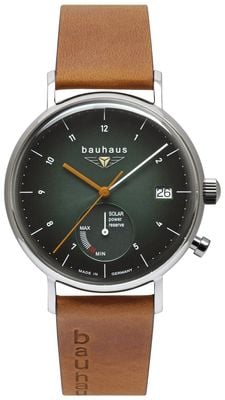 Bauhaus Classic Solar Power Reserve (41mm) Green Dial / Brown Leather Strap 21124