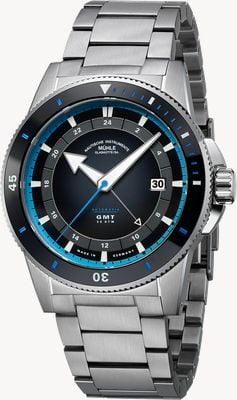 Mühle Glashütte Sportivo travel gmt (42,5 mm) czarna tarcza i bransoleta ze stali nierdzewnej M1-52-13-MB