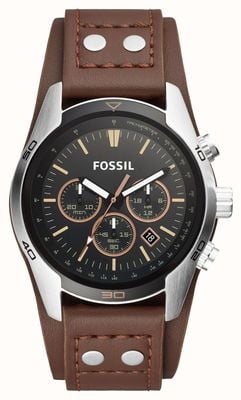 Fossil Men's Coachman | Black Chronograph Dial | Brown Leather Cuff Strap CH2891