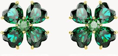 Swarovski Idyllia Stud Earrings Gold Tone Plated Green Crystals 5666236
