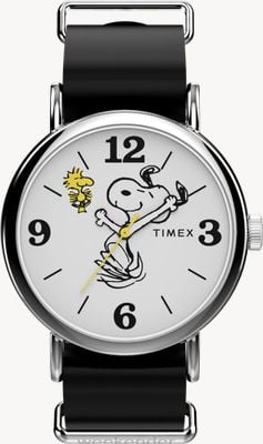 Timex Xピーナッツ ウィークエンダー スヌーピー (40mm) ホワイトダイヤル / ブラック LWG レザーストラップ TW2Y60900