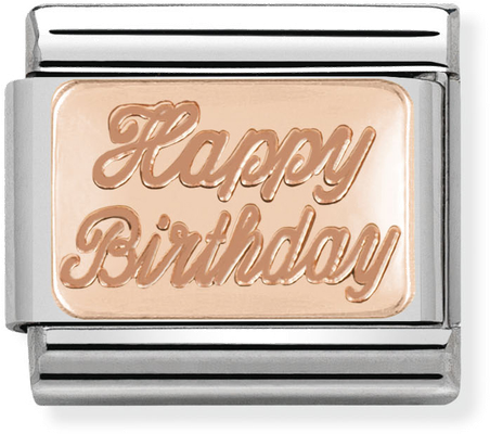 Nomination Classic Happy Birthday 9ct Rose Gold & Steel Charm 430101/29