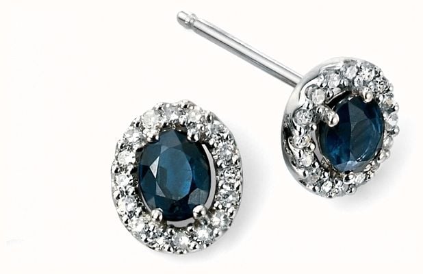 9ct White Gold Sapphire and Diamond Stud Earrings GE943L