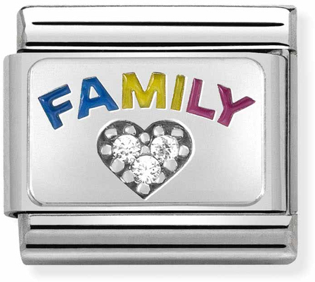 Nomination Classic Family Heart Stainless Steel Enamel Cub. Zirc And Sterling Silver Silver Charm 330306/08