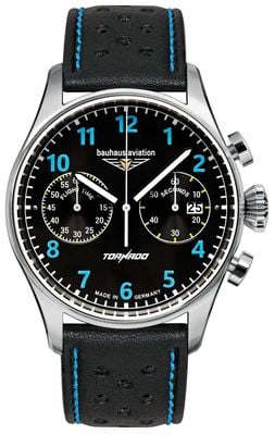 Bauhaus Aviation Tornado Quartz Chronograph (42mm) Black Dial / Black Leather Strap 2770-3