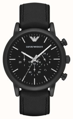 Emporio Armani Hommes | cadran chronographe noir | bracelet en cuir noir AR1970