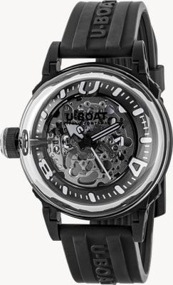 U-Boat U-65 automatico pvd (44 mm) quadrante scheletrato / cinturino in silicone nero 3349