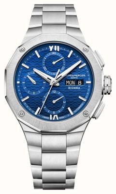 Baume & Mercier Riviera Automatic Day/Date Chronograph (41mm) Blue Wave Dial / Stainless Steel Bracelet 10826