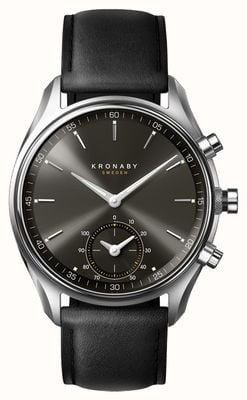 Kronaby Sekel hybride smartwatch (43 mm) zwarte wijzerplaat / zwarte Italiaanse lederen band S0718/1