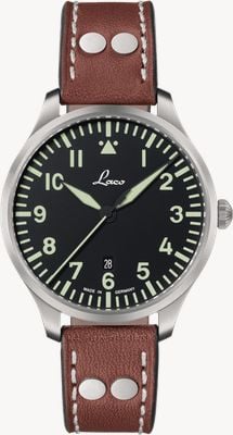 Laco Genf.2.D Quartz (40mm) Black Dial / Brown Leather Strap 861807.2.D