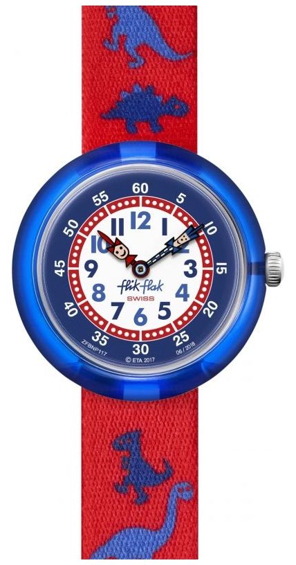 Flik Flak | dinosauritos | rode stoffen band met horloge-image-56653