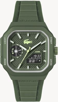 Lacoste Montre multifonction carrée LC33 (35 mm), cadran vert / bracelet en silicone vert 2011505