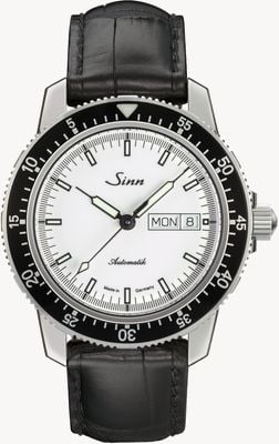 Sinn 104 st sa iw klassische Fliegeruhr Alligator geprägtes Leder 104.012 BLACK EMBOSSED LEATHER BLACK STITCHING