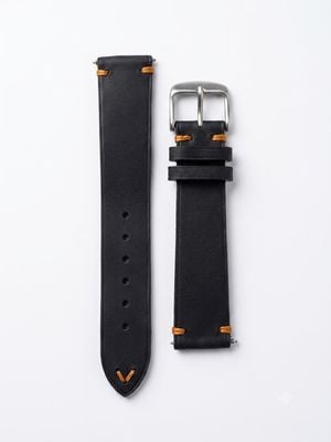 Damasko Vintage-Armband „Horse“ mit Dornschließe, schwarz mit orangefarbener Uhr J75702