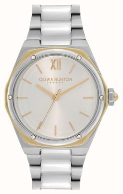 Olivia Burton Esportes de luxo hexa | mostrador branco | pulseira de aço inoxidável 24000031