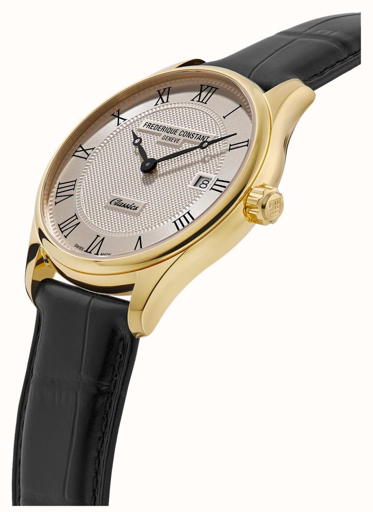 Frederique Constant Classics Quartz Date (40mm) Cream Clous de Paris Guilloché / Black Leather Strap FC-220CR5B5 - альтернативный вид 2