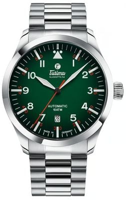 Tutima Glashütte パイロット自動巻き（41mm）ナイトグリーングラデーションダイヤル／ステンレススチールブレスレット 6105-30