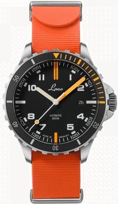 Laco Mojave Automatic (42mm) Black & Orange Dial / Orange Rubber Strap 862109.RB