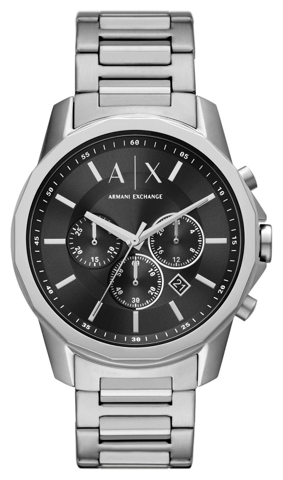 Armani Exchange Cadran chronographe noir | bracelet en acier montre