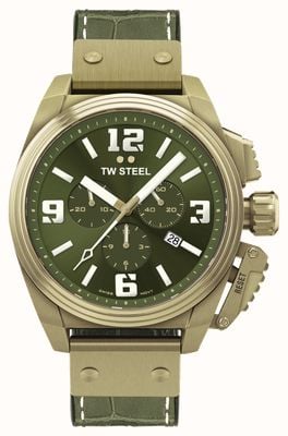TW Steel Canteen cronógrafo bronze (46 mm) mostrador verde oliva / pulseira de couro verde oliva TW1015