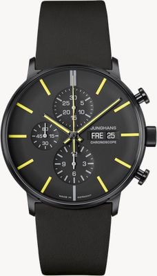 Junghans FORM A Chronoscope Automatic - German Date (42mm) Black Dial / Black Leather Strap 27/4473.02