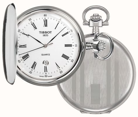 Tissot Savonette full hunter zegarek kieszonkowy ze stali nierdzewnej z łańcuszkiem T83655313