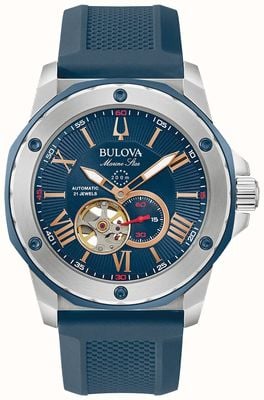 Bulova Étoile marine homme | automatique | cadran bleu | bracelet en silicone bleu 98A282
