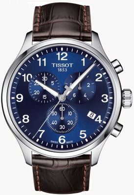 Tissot Chronographe t-sport xl pour homme cadran bleu bracelet en cuir marron T1166171604700