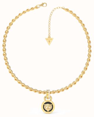 Guess Women's Daktari Gold Plated Black Coin Necklace 16-18" UBN01354YGBK