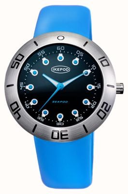 IKEPOD Seapod jacques automatique s002 (46 mm) cadran noir / bracelet silicone bleu S002-SI-LN