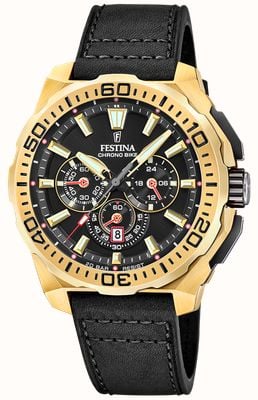 Festina Chrono Bike 2025 (45.5mm) Black Dial / Black Leather Strap F20728/3