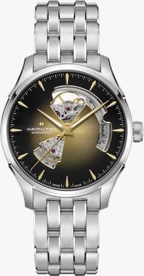 Hamilton Automatyczny zegarek Jazzmaster z otwartym sercem (40 mm) z tarczą w kolorze złota i gradientem / bransoletą ze stali nierdzewnej H32675101