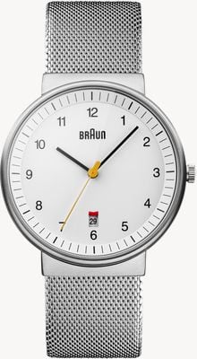 Braun Montre Bn0032 classique à quartz (40 mm) cadran blanc / bracelet en maille d'acier inoxydable BN0032WHSLMHG
