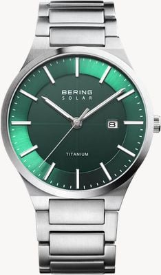 Bering Orologio solare snello (39mm) quadrante verde / bracciale in titanio 15239-778