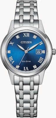 Citizen Bracelet en acier inoxydable avec cadran bleu éco-drive en cristal silhouette pour femme FE1240-81L