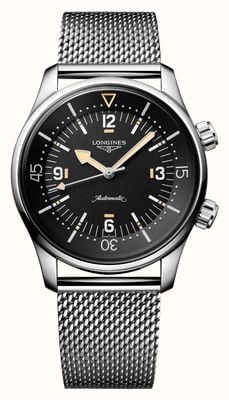 LONGINES Legend Diver 59 automatisch chronometer (42 mm) zwarte wijzerplaat met structuur / roestvrijstalen mesh-armband L37954599