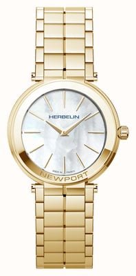 Herbelin Newport Slim (32mm) Mother of Pearl Dial / Gold PVD Bracelet 16922/BP19