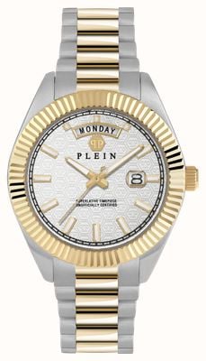 Philipp Plein DATE SUPERLATIVE GENT (42mm) Silver Sunray Dial / Two-Tone Stainless Steel Bracelet PWPNA0324