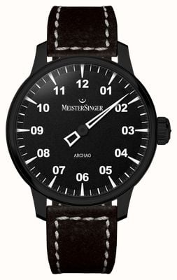 MeisterSinger Archao automatico dlc (43 mm) quadrante nero granato / cinturino in pelle nera AR902BL