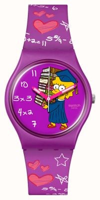 Swatch X The Simpsons Class Act (34 mm) violettes Zifferblatt mit Lisa-Aufdruck / violettes Silikonarmband SO28Z118
