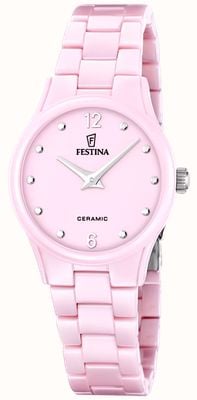 Festina Quartzo cerâmico (30,5 mm), mostrador rosa / pulseira de cerâmica rosa F20751/2