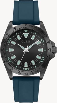 Guess Neo 三针石英腕表（42毫米）黑色太阳纹表盘/绿松石色橡胶表带 GW1065G3